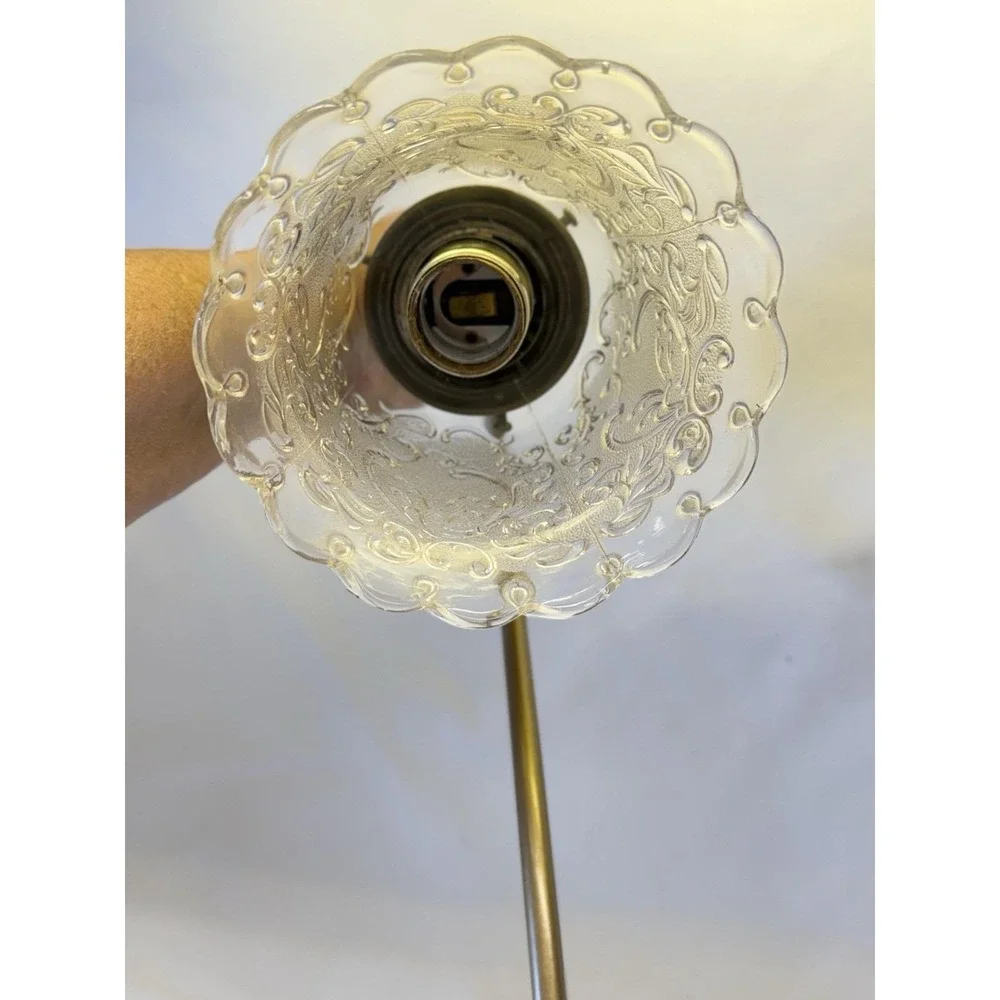 VTG Art Nouveau Brass Style Gooseneck Lily Pad Desk Lamp Ornate Frosted Shade